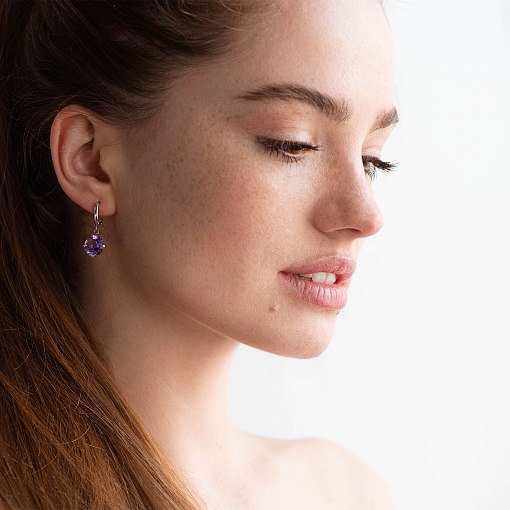 Золотые серьги "Влечение" (аметист) с05291 2
