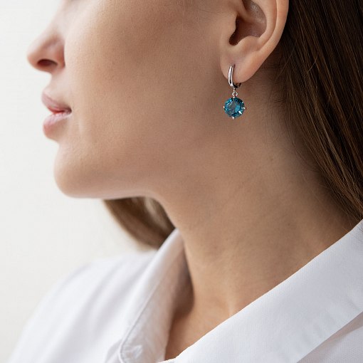 Золотые серьги "Влечение" с синтетическим топазом Лондон с05285 7