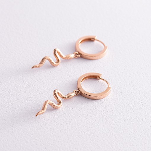 Серьги - кольца "Змеи" в красном золоте с08015