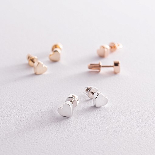 Серьги - пусеты "Сердечки" в красном золоте с08348 3