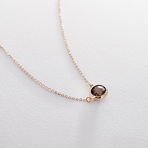 Кольє з димчастим кварцом в жовтому золоті кол01341