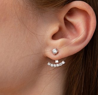 Сережки - джекети  в білому золоті (фіаніти) с09338 №7