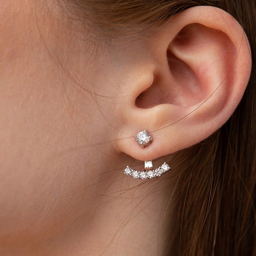 Серьги - джекеты в белом золоте (фианиты) с09338 7