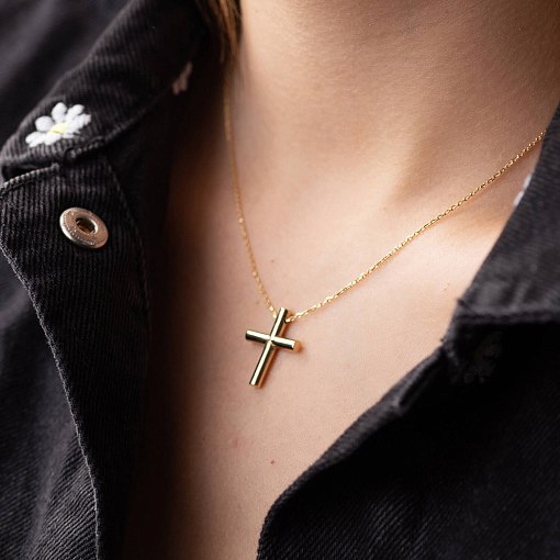 Колье с крестиком в желтом золоте кол02355 2