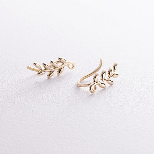 Серьги - клаймберы "Веточки" в желтом золоте с08556 2