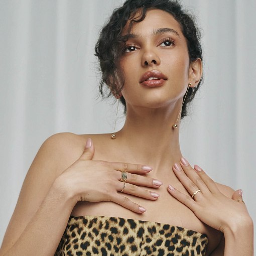 Серьги - пусеты "Margo" с шариками на цепочке (желтое золото) с08240 12