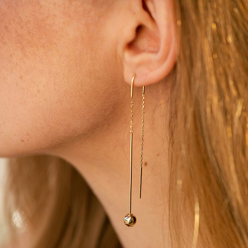 Серьги "Шарики" в желтом золоте на цепочке с08824 4