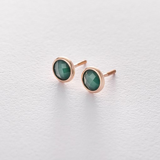 Серьги - пусеты в золоте с ониксом с05194