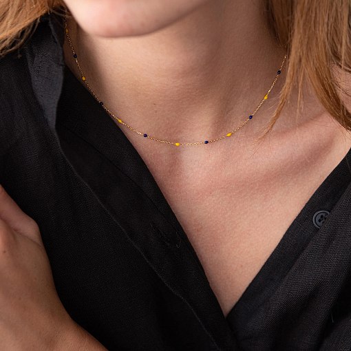 Кольє в жовтому золоті (синя та жовта емаль) кол02536 9