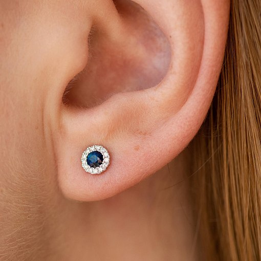 Золотые серьги - пусеты (бриллианты, сапфиры) сб0497gm 2