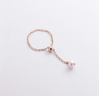 Кольцо "Жемчужина на цепочке" в красном золоте к08345