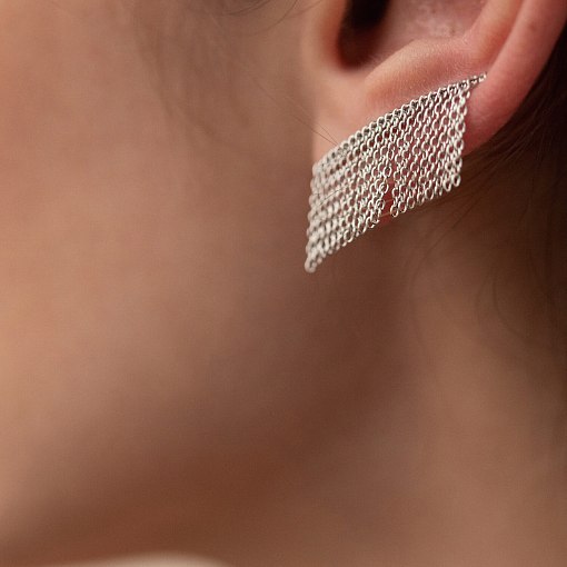 Серьги - клаймберы "Камилла" с цепочками (белое золото) с08183 4