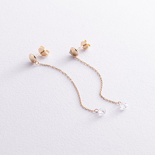 Серьги - пусеты "Фианит на цепочке" в желтом золоте с08021 3