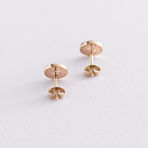 Золотые серьги-пусеты "Сияние" (синт. опал, фианиты) 8 мм с07439 3