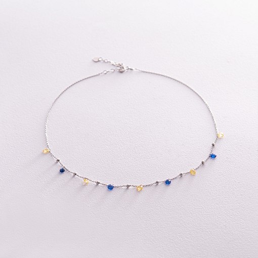 Золотое колье "Независимая" с шариками (синие и желтые фианиты) кол02337