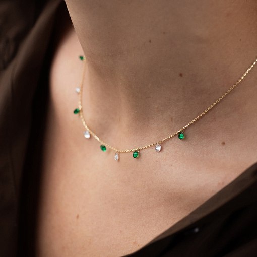 Колье в желтом золоте (зеленые и белые фианиты) кол02308 6