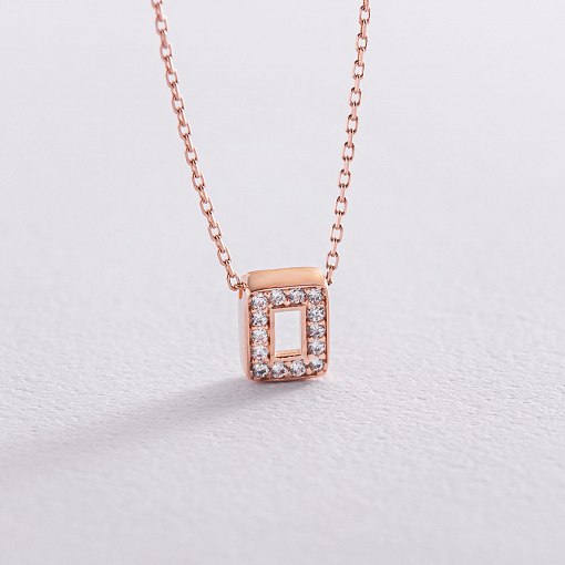 Колье с буквой "О" в красном золоте (фианиты) кол01255О 5