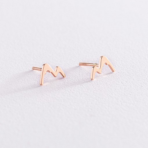 Серьги - пусеты "Горы" в красном золоте с07442