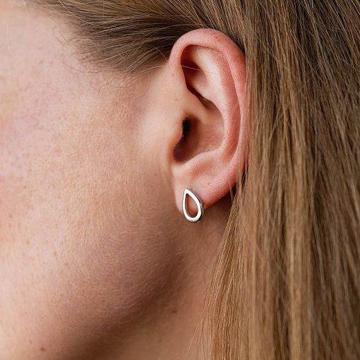 Серьги - пусеты "Маленькие капельки" в белом золоте с06414 4