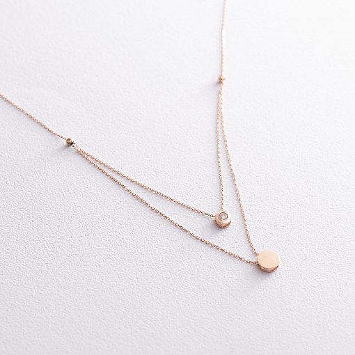 Колье "Маленький круг" с одним фианитом (красное золото) кол01719 2