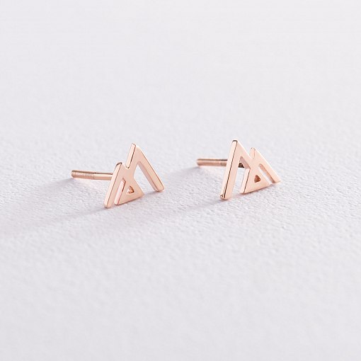 Серьги - пусеты "Горы" в красном золоте с07443