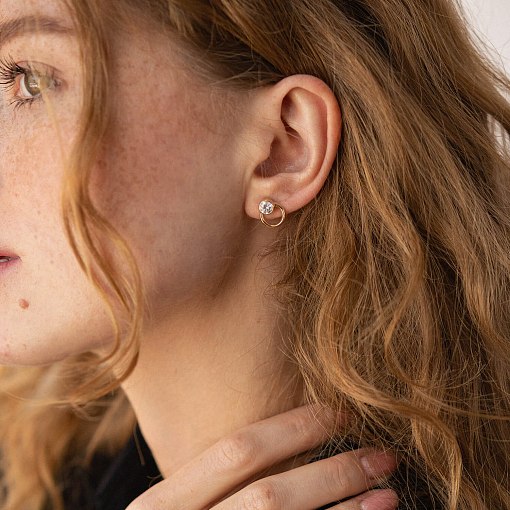 Серьги - пусеты "Эйприл" с фианитами (желтое золото) с08224 5