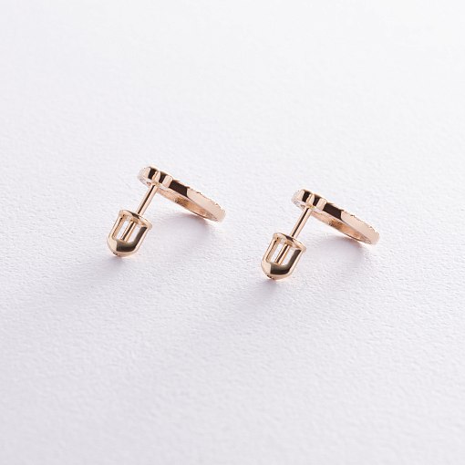 Серьги - пусеты "Сердечки" с фианитами (желтое золото) с08466 5