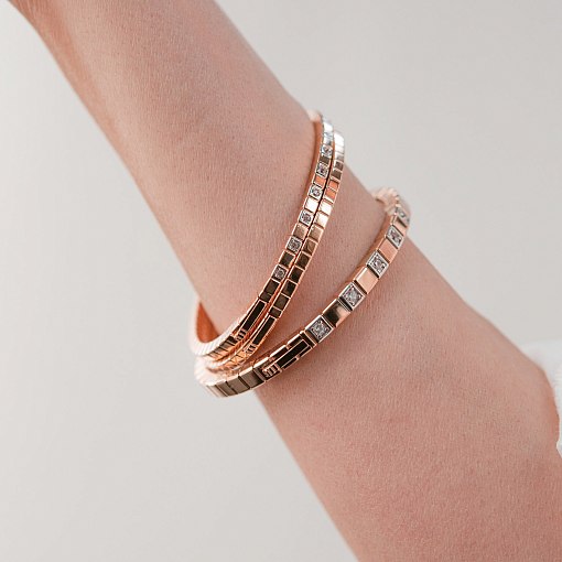 Жесткий золотой браслет "Кубики" (фианиты) б05615 8