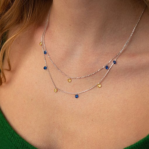 Двойное золотое колье "Украинка" (синие и желтые фианиты) кол02338 4