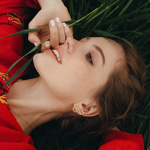 Золотые серьги - пусеты "Солнце" с07856 4