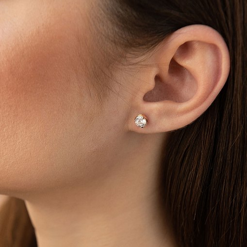 Золотые серьги - пусеты с фианитами с04943 2