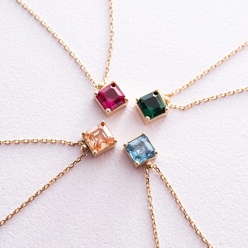 Золотое колье "Альма" (оранжевый фианит) кол02366 9