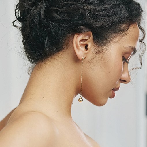 Серьги - пусеты "Margo" с шариками на цепочке (желтое золото) с08240 13