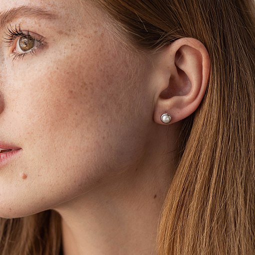 Серьги - пусеты с жемчугом (белое золото) с08504 6