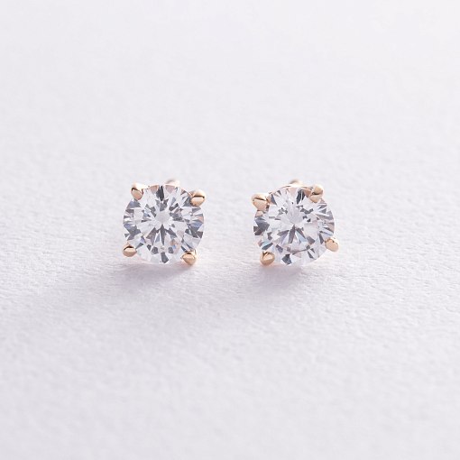 Серьги - пусеты с фианитами (желтое золото) с08347 3