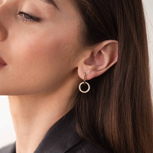 Серьги с кольцами в желтом золоте (фианиты) с07875 5