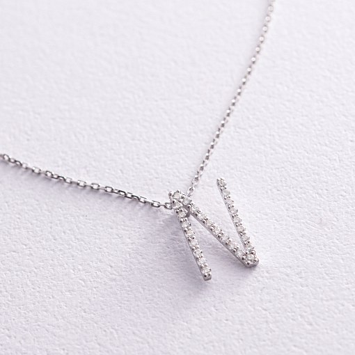 Золотое колье с буквой "N" с бриллиантами 133631121 5