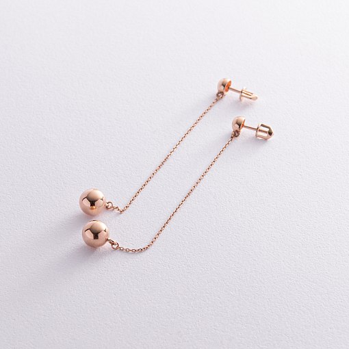 Серьги - пусеты "Margo" с шариками на цепочке (красное золото) с08238 3