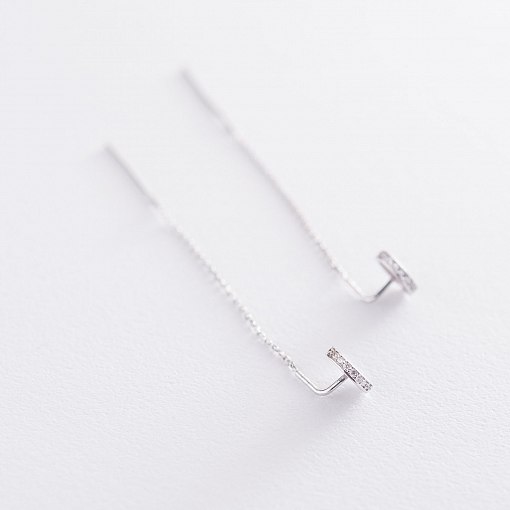Серьги-протяжки в белом золоте с фианитами с06768 4