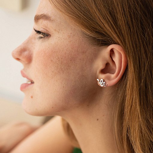 Серьги - пусеты "Змеи" в белом золоте с07998 3