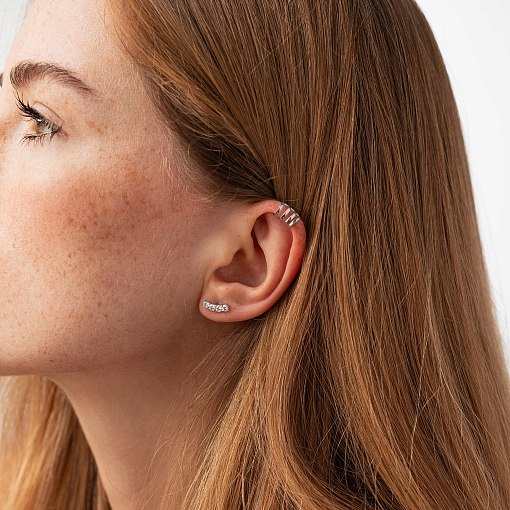 Серьги - пусеты "Lora" с фианитами (белое золото) с09128 4