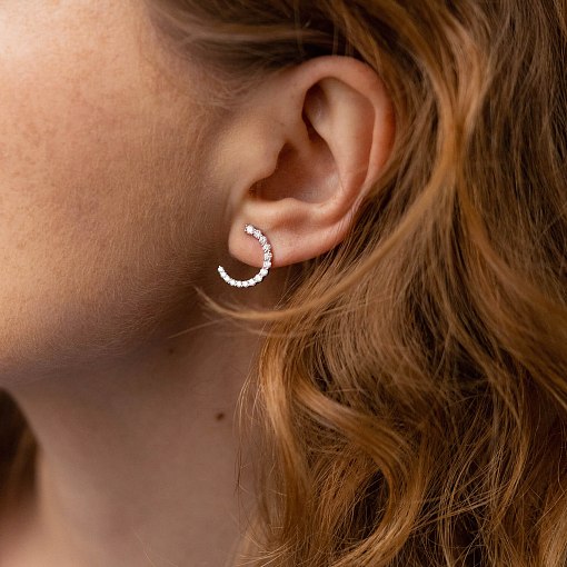 Золотые серьги - пусеты "Лунница" с бриллиантами сб0411cha 3