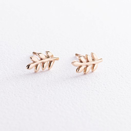 Серьги - пусеты "Веточки" в желтом золоте с08485