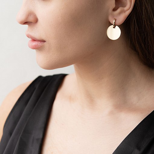 Серьги Большие монетки в желтом золоте с06509 2