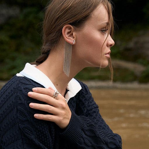 Серьга - каффа "Неповторимость" в белом золоте с07589 26