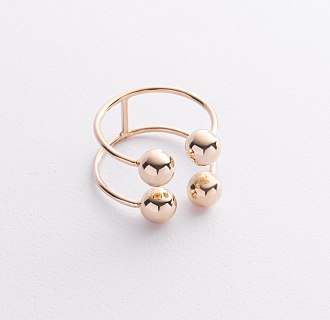 Двойное кольцо "Шарики" в желтом золоте к08292 №2