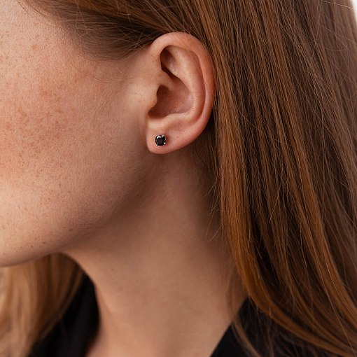 Золотые серьги-пусеты с черными фианитами с06233ч 2