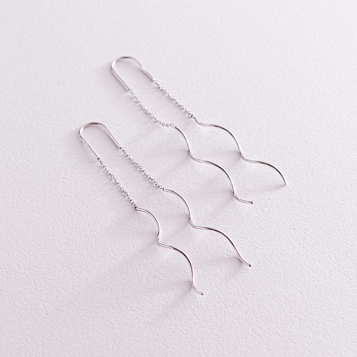 Серьги - протяжки "Завиток" из белого золота с07199 2