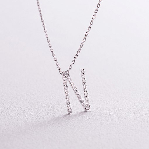 Золотое колье с буквой "N" с бриллиантами 133631121 3