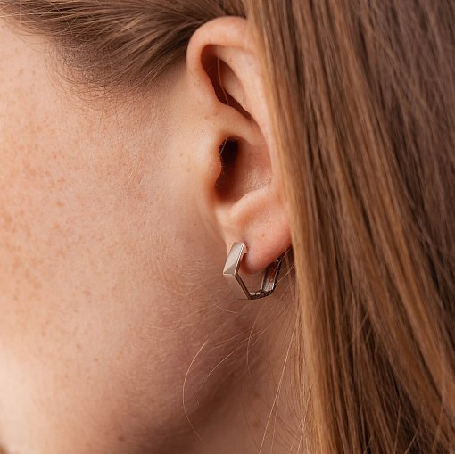 Серьги "Шестиугольники" в белом золоте с08007 5